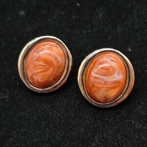 Avon Desert Sands Earring Orange Swirled Plastic Gold Tone Vintage 1988